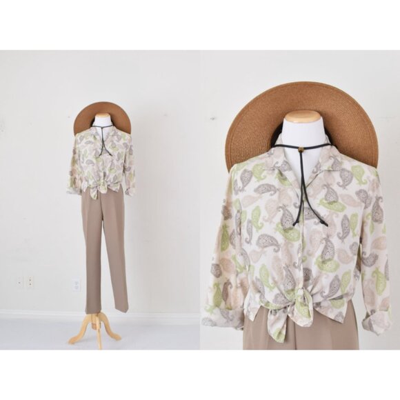 Vintage 90s Polyester Paisley Blouse |size‎ 14P - Picture 1 of 8